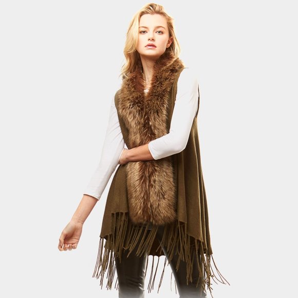 Accessories Faux Fur Trim Detail Tassel Fringe Long Vest Poshmark